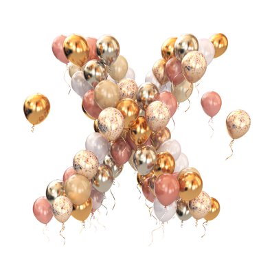 Beyaz balonlardan gelen X harfi. Tatil, doğum günü, kutlama için kısa bir mektup. 3d illüstrasyon