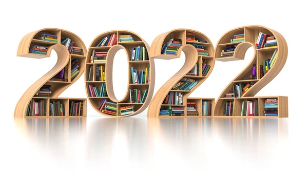 2022 Concepto Educación Año Nuevo Estanterías Con Libros Forma Texto — Foto de Stock