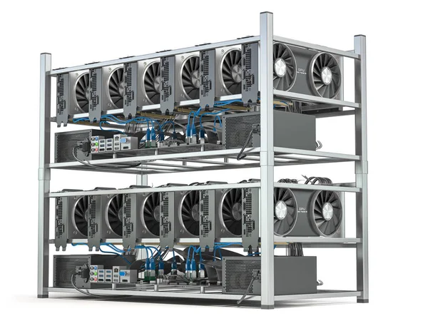 Mining Farm Graphics Cards Gpu Standing Row Isolated White Illustration — Stock Photo, Image