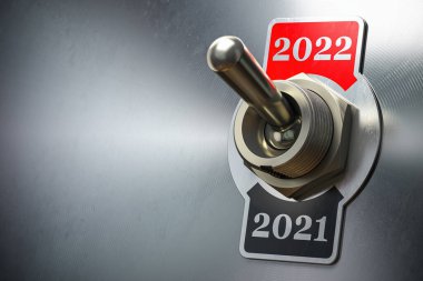 2021 new year change. Vintage switch toggle with numbers 2020 and 2021. 3d illustration clipart
