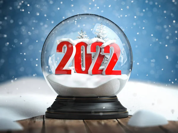 Happy New 2022 Year Snowball Witn 2022 Wooden Table Illustration — Stock Photo, Image