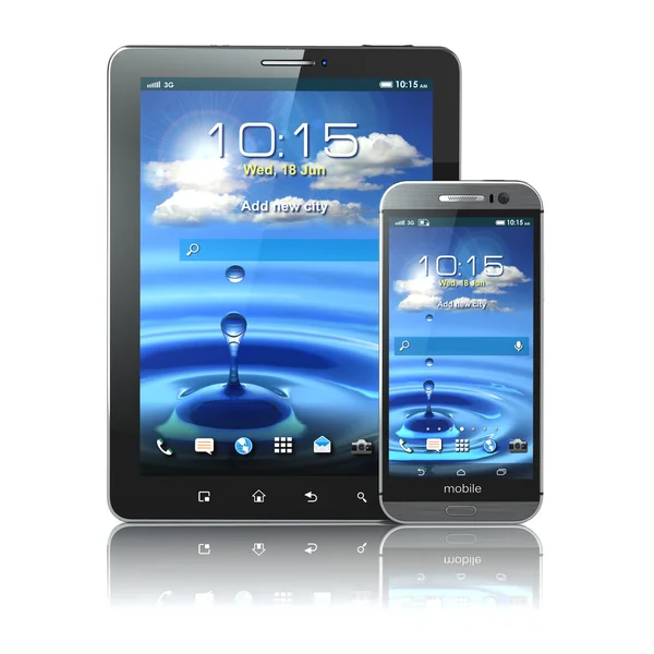 Dispositivos móviles. Smartphone y tableta PC en blanco respaldo aislado — Foto de Stock