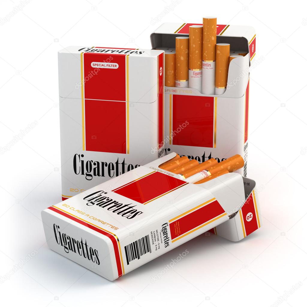 Cigarette pack on white isolated background