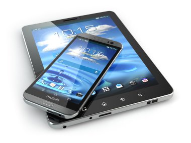 Mobil cihazlar. beyaz izole backg smartphone ve tablet pc