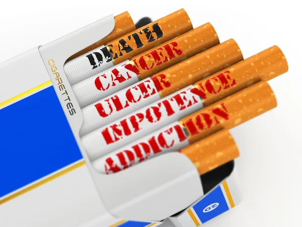 Rauchen tötet. Zigarettenschachtel mit Text Krebs und Tod. — Stockfoto