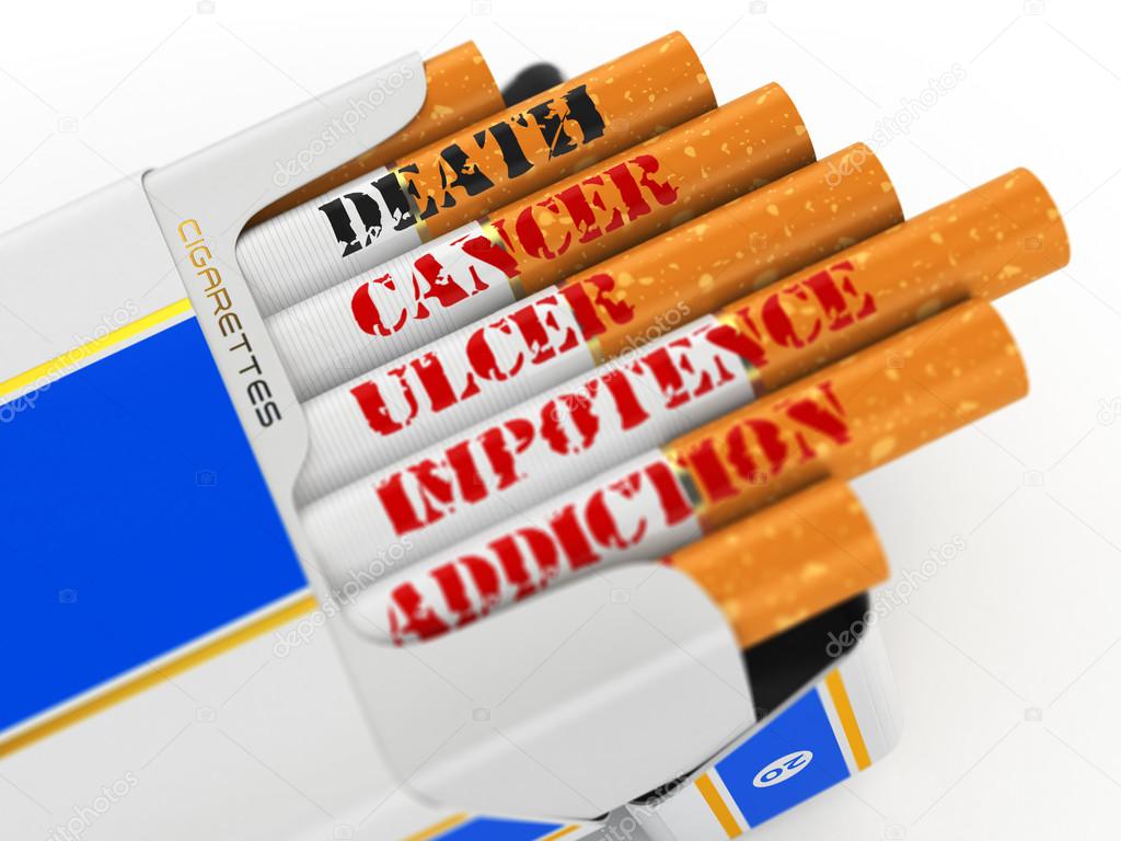 Smoking kills. Cigarette pack with text cancer and death.