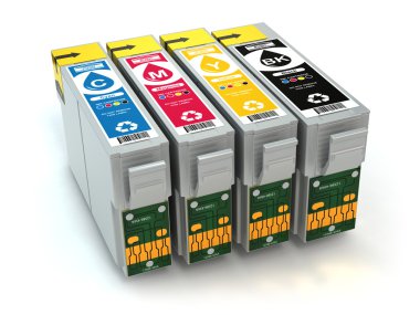 Cartridges for colour inkjet printer. CMYK. clipart