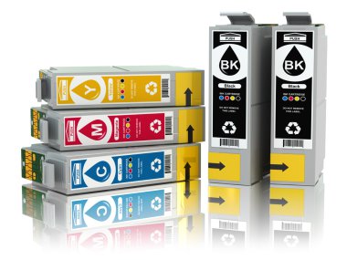 renkli mürekkep püskürtmeli yazıcı kartuş. CMYK.