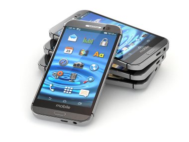 akıllı telefonlar veya beyaz izole arka üstünde hareket eden telefon.