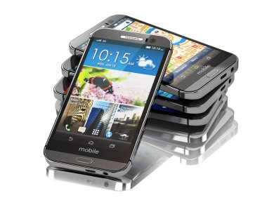 akıllı telefonlar veya beyaz izole arka üstünde hareket eden telefon.