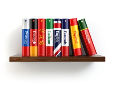 izole bookshelf beyaz artalan üzerinde sözlükler.