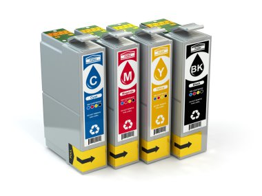 Cartridges for colour inkjet printer. CMYK. clipart
