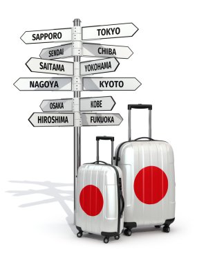 seyahat kavramı. bavul ve tabelasını ne Japonya ziyaret etmek.