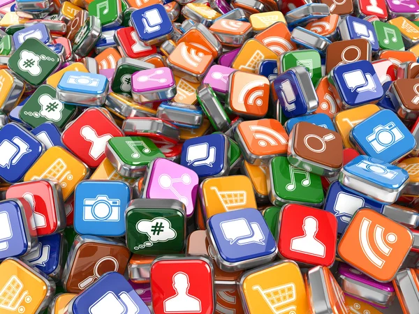 Yazılım. Akıllı telefon veya cep telefonu app simgeleri arka plan.