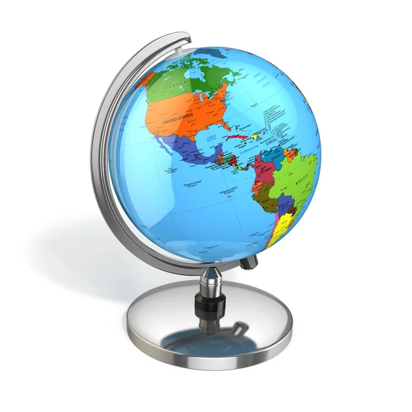Globe with political map on white isolated background. — Stock Photo, Image