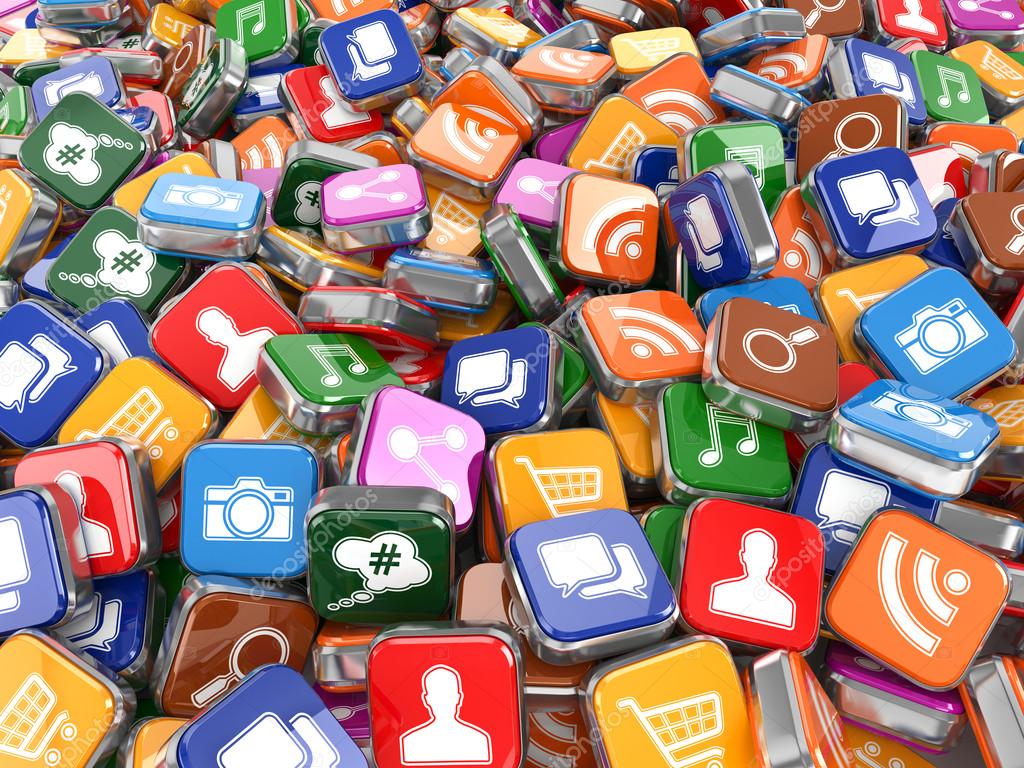 Software. Smartphone or mobile phone app icons background. Stock Photo