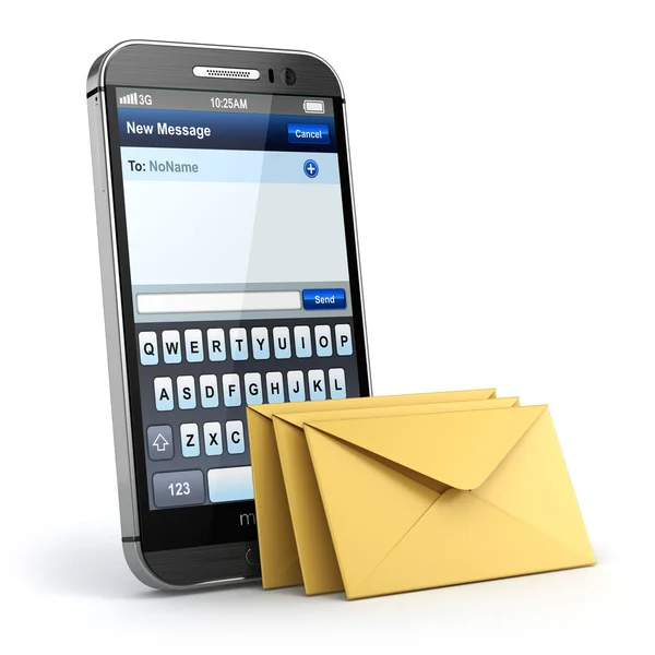 Mobiltelefon med tjänste-kort meddelandet. SMS på skärmen. — Stockfoto