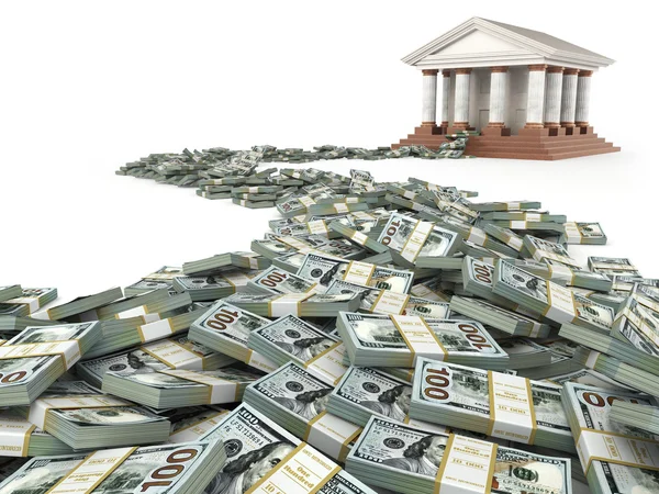 Finance concept. Dollars and bank building. — Stock Photo, Image