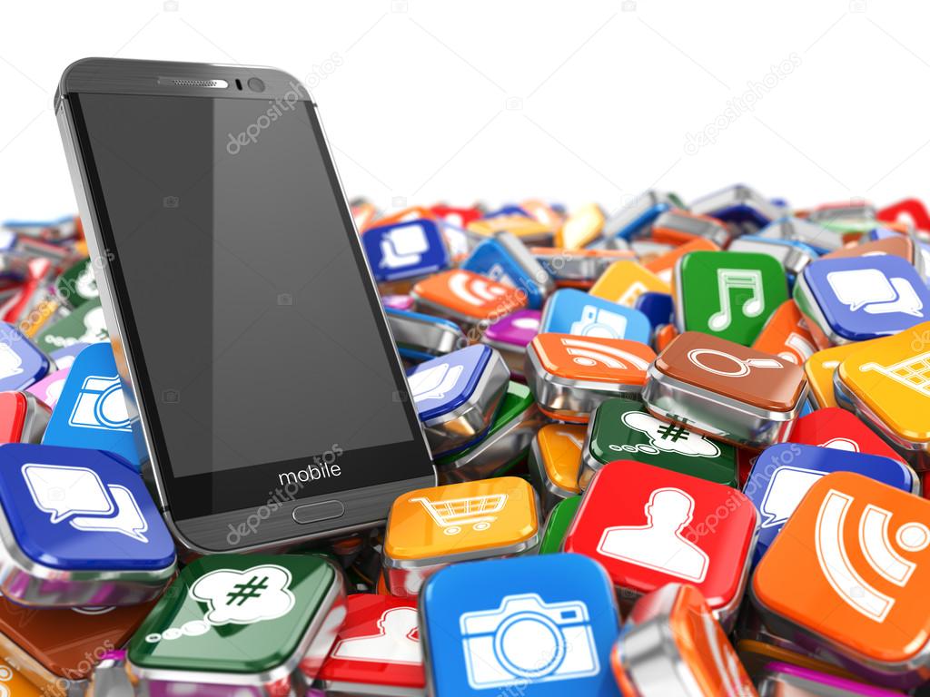 Software. Smartphone or mobile phone app icons background.