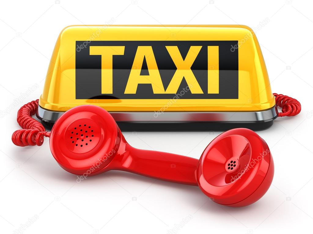 Panneau de taxi et téléphone sur fond blanc isolé . image libre de ...