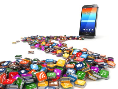 Yazılım. Akıllı telefon veya cep telefonu app simgeleri arka plan.