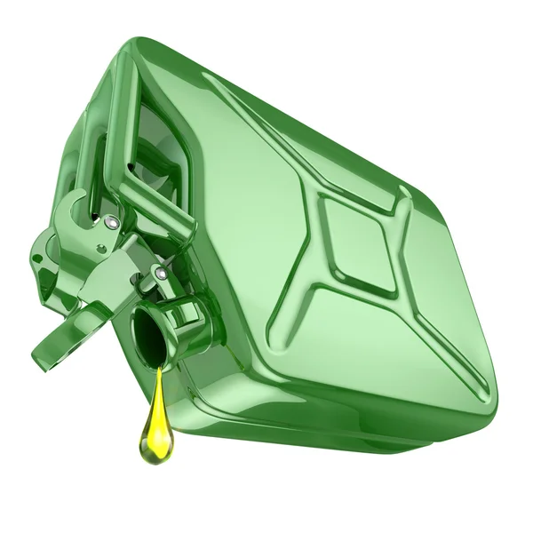 Последняя капля топлива из канистры. Масло двигателя и зеленый клык — стоковое фото