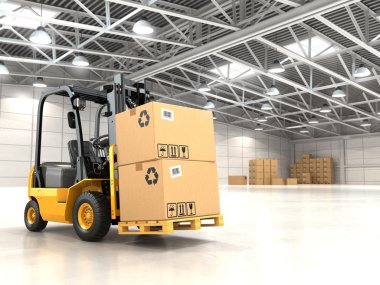 Forklift kamyon ambar veya karton kutular yükleme depolama.