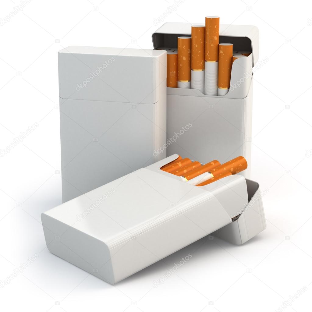 Open full packs of cigarettes isolated on white background.