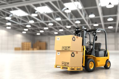 Forklift kamyon ambar veya karton kutular yükleme depolama.