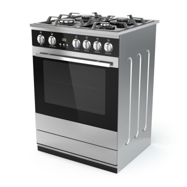 Stainless steel gas cooker with oven isolated on white. clipart
