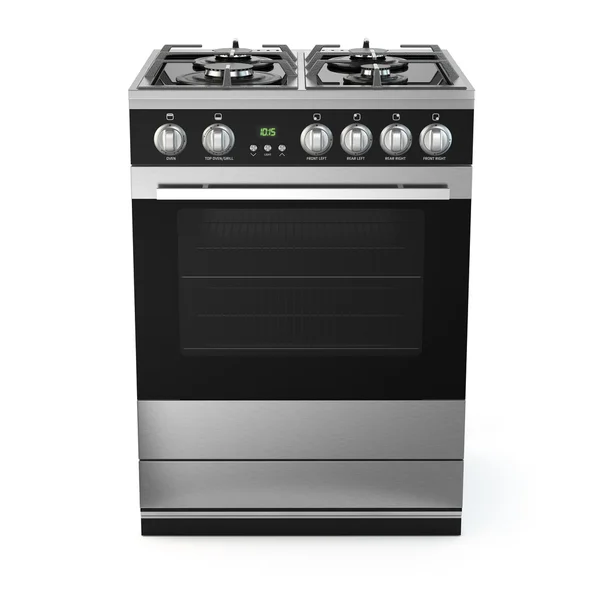 Stainless steel gas cooker with oven isolated on white. — Stock Photo, Image