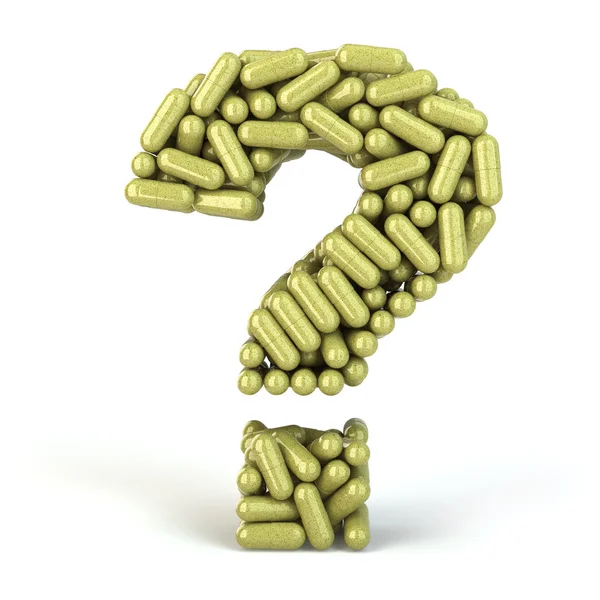 Herbal bio medicine pills or capsules as a question isolated on — Stock Photo, Image