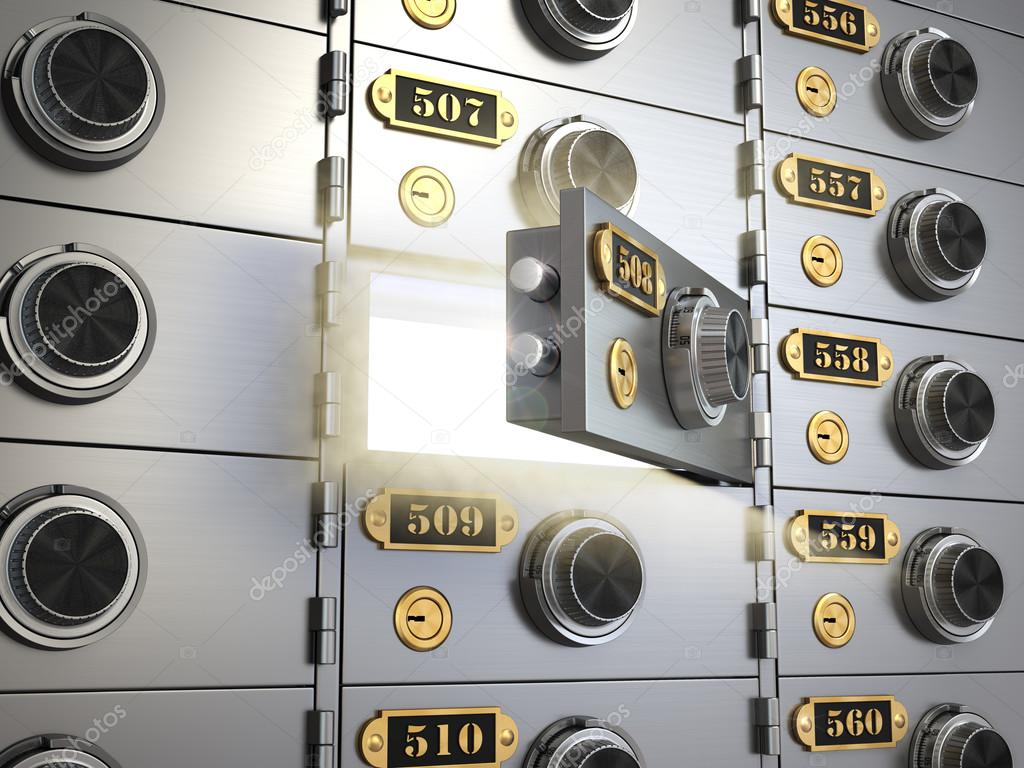 Safe deposit boxes in a bank vault. Banking concept.