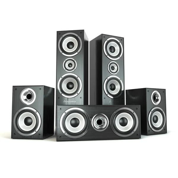 Group of audio speakers. Loudspeakers isolated on white. — Stock Photo, Image