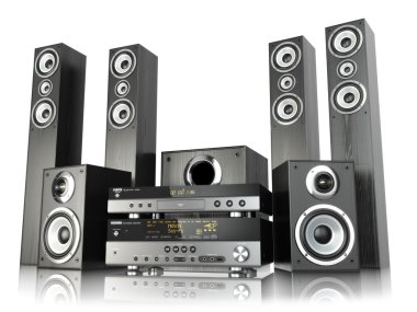 Home cinema speaker system. Loudspeakers, player and receiver.