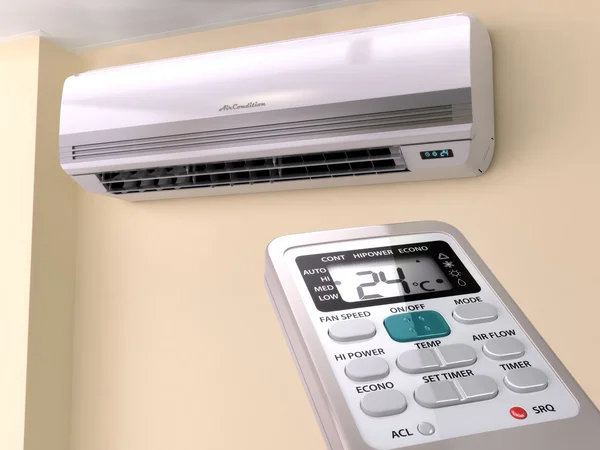 Afstandsbediening gericht op air conditioner systrem. — Stockfoto