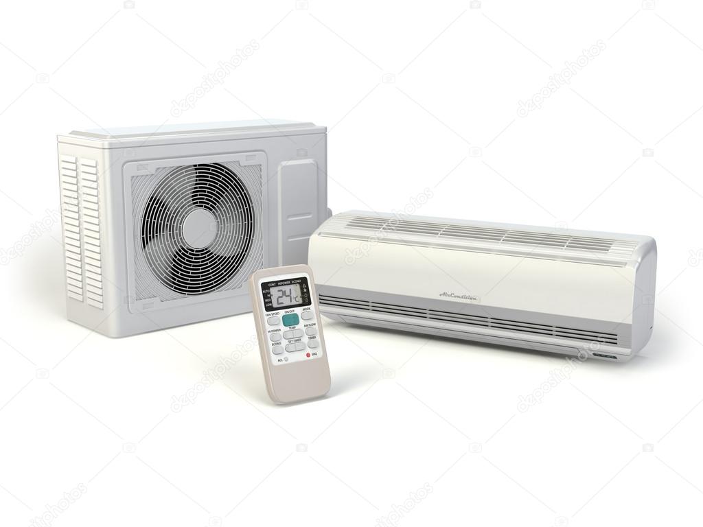 Air conditioner system isolated on white. — Stock Photo © maxxyustas