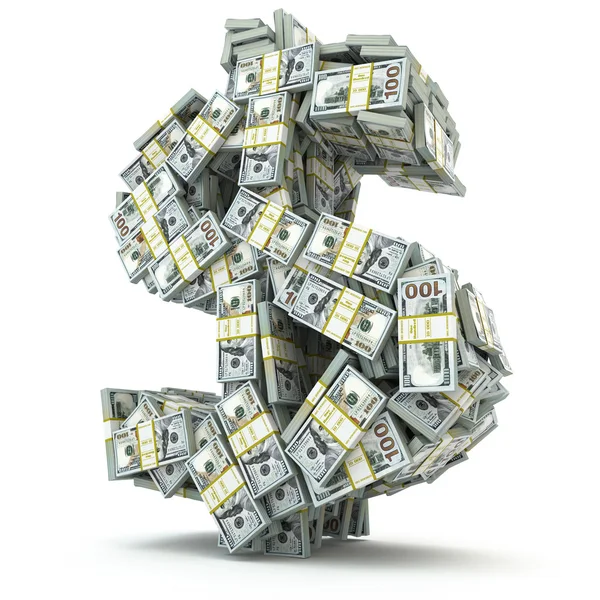 Dollarteken uit geld packs geïsoleerd op wit. — Stockfoto
