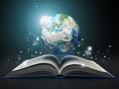 Dünya ve açık kitap. Eğitim internet e-' kavram öğrenme.