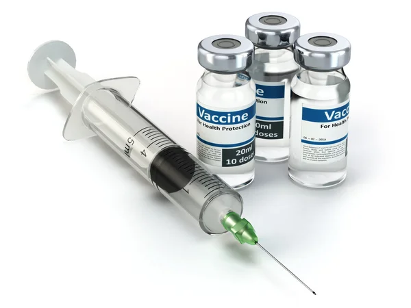 Vacina em frasco para injetáveis com seringa. Conceito de vacinação . — Fotografia de Stock