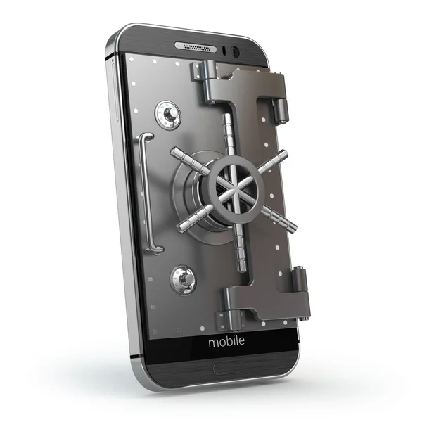 Mobile security concept. Smartphone or cellphone with vault or s — Stock Photo, Image