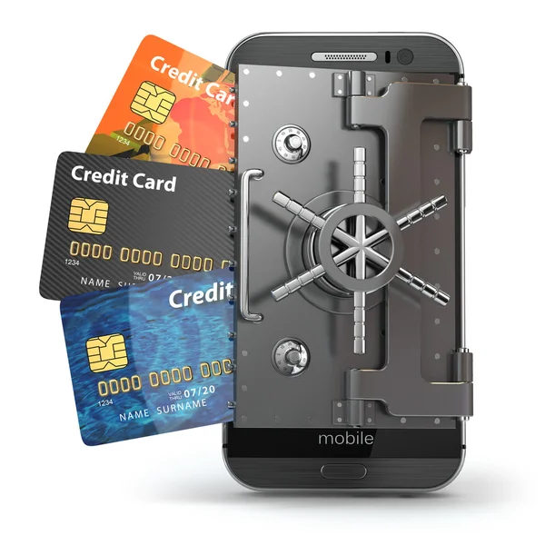 Bezpieczeństwa w koncepcji bankowości mobilnej. Bezpieczne płatności online. Smartph — Zdjęcie stockowe