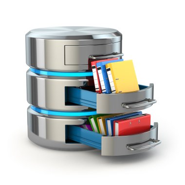 Database storage concept. Hard disk icon with folders  isolated  clipart