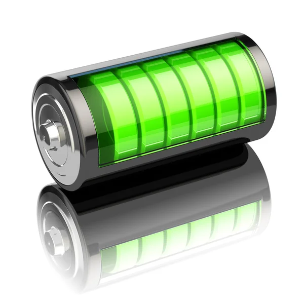 Niveau-indicators op batterij geïsoleerd op wit. Opladen. — Stockfoto