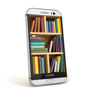 E-öğrenme eğitim veya internet Kütüphanesi kavramı. Smartphone ve