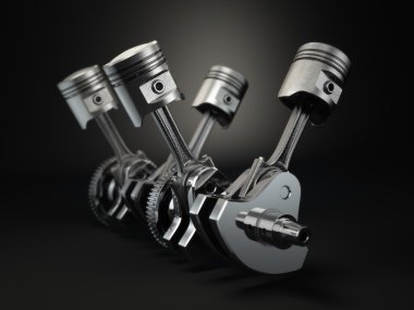 V4 motor piston ve siyah arka plan üzerine cog.