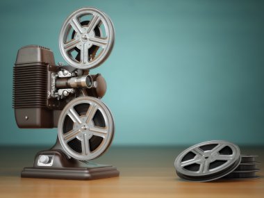 Video, sinema kavramı. Vintage film film projektör ve silindirlerin