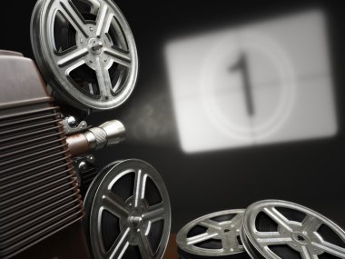 Sinema, film veya video kavramı. Vintage projektör ile çalışmalarına