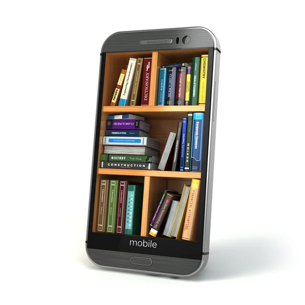 Educação por e-learning ou conceito de biblioteca na internet. Smartphone e — Fotografia de Stock