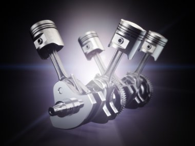 V4 motor piston ve siyah arka plan üzerine cog.
